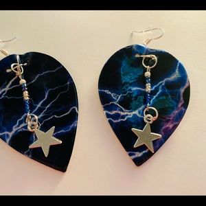 faux leather blue and silver earrings